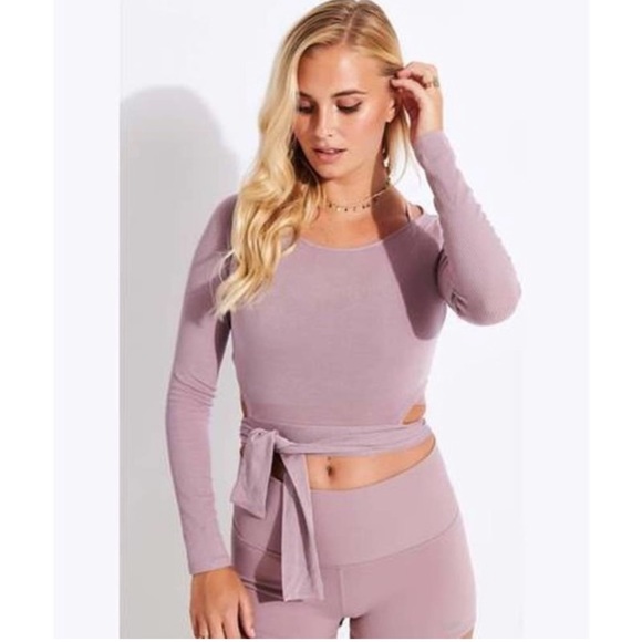 ALO Yoga Tops - Alo Yoga Barre Long Sleeve Tie-Waist Crop Top Mauve Pink Dusted Plum Medium M